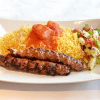 Beef Teka Kabob · Skewered chunks of sirloin beef char-broiled with fresh tomatoes, onions and bell peppers. S...