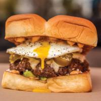 Little Mule · White American cheese, avocado, pickled jalapenos, Cotija cheese, fried egg, and chipotle ai...