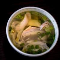 Chicken Soup · Shredded rotisserie chicken, rice, herb and spices.