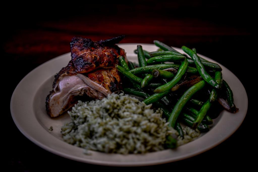 1/4 All White Meat Chicken with 2 Sides · All natural chicken, marinated in our Peruvian​ spices and cooked to golden perfection in our custom charcoal rotisserie ovens.