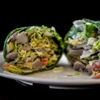Carali's Wrap · Pulled rotisserie chicken, lettuce, tomato, and avocado on choice of wrap. Served with choic...