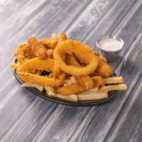 Appetizer Plate  · Onion rings, zucchini and fries.