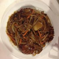 E5. Beef Egg Foo Young · Served with rice.