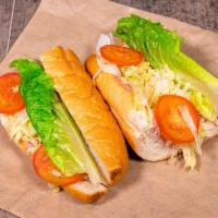 Salami and Provolone Cold Sub · Comes with lettuce, tomato and Italian dressing.