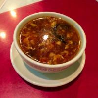 SP1. Hot and Sour Soup Bowl (For 2) · Soup that is both spicy and sour, typically flavored with hot pepper and vinegar.