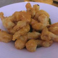 Hokkaido Rock Shrimp · Rock shrimp lightly fried with spicy sweet mayo sauce.