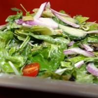 Field Greens Salad · Field greens, romaine, red onions, cucumbers, cherry tomato, with lemon vinaigrette