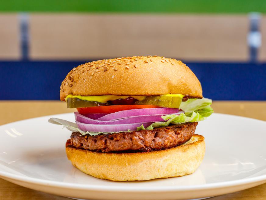 Beyond Burger · 100% vegan plant based patty with all the fixings, ketchup and mustard.