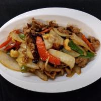 Cashew · Sauteed cashew nut choice of meat, green and yellow onion, carrot, sweet chili paste and toa...