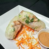 Vegetable Spring Roll (2 pcs) · 2 rolls. Soft rice paper roll, tofu, rice vermicelli noodle, cilantro, and carrots.