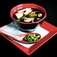 Thai Spicy Soup · Spicy broth, fish stock, basil, mushroom, Thai chili, and  green onions.