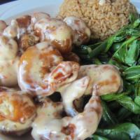 Chef's Special Spicy Crispy Shrimp · Crispy Shrimp, spicy creamy Mayonnaise sauce. Serves with spinach, tossed green beans with b...