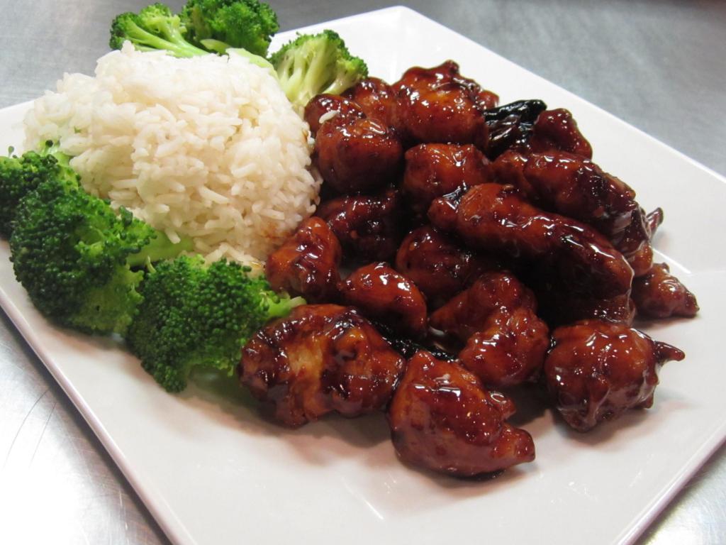 General Tso · Steamed broccoli and peppered garlic brown sauce. Spicy.