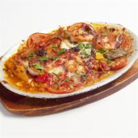 Shrimp Casserole · Karides guvec. Large size shrimp baked in casserole with fresh vegetables topped with melted...