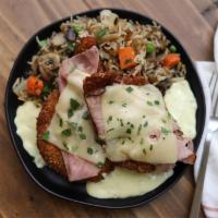 Chicken Cordon Bleu · Hand-breaded chicken breasts, topped with shaved beeler’s ranch smoked ham, melted swiss che...