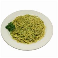 Spaghetti with Pesto · Our classic fresh basil pesto sauce.