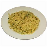 Spaghetti with Garlic & Oil · Spaghetti tossed with garlic and extra virgin olive oil.