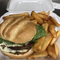 Cheeseburger Platter Dinner · Double patty (5 oz. each) served with lettuce, tomatoes, and mayo. Served with 2 sides of yo...