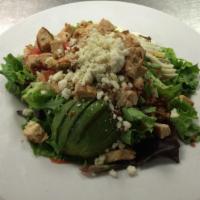 Butter Blue Salad · Entrée salad. Smoked bacon, bleu cheese crumbles, and chopped tomatoes with house ranch.