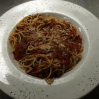 Spaghetti with Meatballs · Our fine pasta tossed in marinara and topped with our house meatballs.