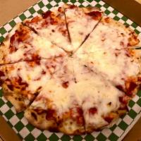 Cheesy Naan Pizza · Raja Pizza Sauce and Mozzarella Cheese topped on a Naan Bread!