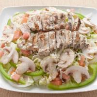 Grilled Chicken Salad · Mozzarella cheese and grilled chicken. Come with romaine and iceberg lettuce, mushrooms, oni...