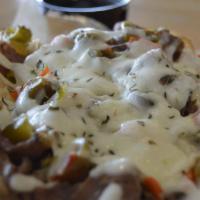 Jimano's Beef Sandwich · Served on a French roll with Italian beef, mozzarella cheese and giardiniera. Served with Au...