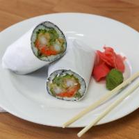 3. Crouching Dragon Burrito · Tempura shrimp, pickled daikon, carrot, cucumber, lettuce, avocado and teriyaki sauce.