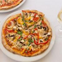 Ortolana Pizze · Seasonal vegetables, tomatoes and fresh mozarella.