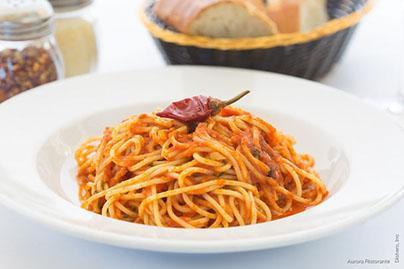 Spaghetti Alla Arrabiata · Spaghetti with tomato sauce,garlic,spicy red peperoncino and virgin olive oil.