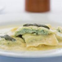 Ravioli Al Formaggio · Homemade ravioli stuffed with spinach, ricotta cheese served in your choice of sauce.