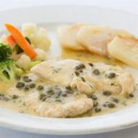 Scaloppine Marsala · Sauteed with marsala wine, mushrooms, in a brown demi glace sauce.