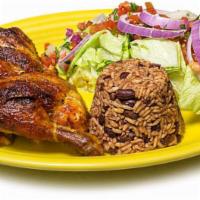 Pollo Rostizado o a la Parilla · 1/4 or 1/2 Grilled chicken with salad. Served with 2 sides.