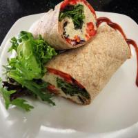 Tuna Salad Wrap · White albacore tuna salad, mixed greens, tomatoes, cucumbers, carrots, bell pepper and red c...
