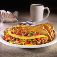 Ultimate Omelette® · Three-egg omelette with sausage, bacon, fire-roasted bell peppers & onions, sautéed mushroom...