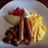 MoBay Style Breakfast Brunch · 3 eggs any style, choice of breakfast meat, choice of side, and choice of beverage.