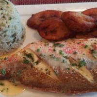 Whiting Fillet of Fish Brunch · Fresh fried with choice of side. Served with choice of drink.