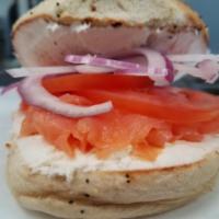 Lox Bagel · Choice of bagel with lox, tomatoes, onions and capers