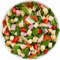 Tivoli Salad · 470 calories. Romaine and Iceberg blend, radiatore pasta, ham, roasted turkey, pepperoni, to...