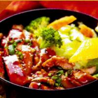 19. Chicken Bowl · Grilled chicken with steam veggie and rice with teriyaki sauce.