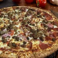 Meat Lovers Pizza · Tomato sauce, mozzarella, pepperoni, ham, Italian sausage, beef and bacon.