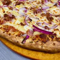 Lenzinis Hawaiian Pizza · Ham, pineapple, red onion and bacon.