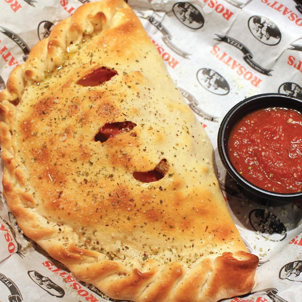 Cheese Calzone · Crisp baked Italian turnover with Rosati’s pizza sauce, mozzarella cheese and choice of ingredients. Served with a side of marinara sauce.
