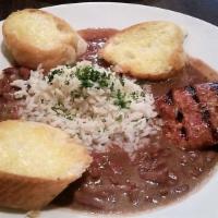 Red Beans and Rice with Andouille Sausage Plate · Served with grilled French bread.