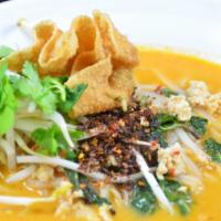 50. Spicy Coconut Noodle · Rice noodles in spicy coconut milk soup with minced chicken, bean sprouts and fresh basil to...
