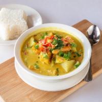 32. Yellow Curry · Choice of meat, potatoes, carrots, onions and bell peppers in a delightful Thai yellow curry...