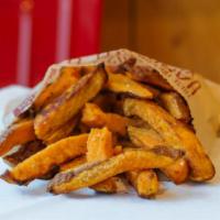Sweet Potato Fries · Vegetarian, gluten-free. Hand-cut and oven-finished.