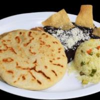 Plato de Pupusas (Plate) · Your choice of two pupusas from single item with cheese and side of rice and beans. 