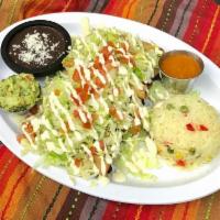 4 Flautas Con Arroz Y Frijoles · Chicken or steak flautas served with rice and beans. 
