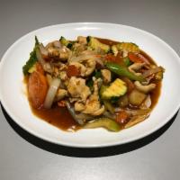 37. Thai Style Sweet and Sour · Your choice of meat sauteed with onion, celery, carrots, tomato, bell pepper, zucchini and p...
